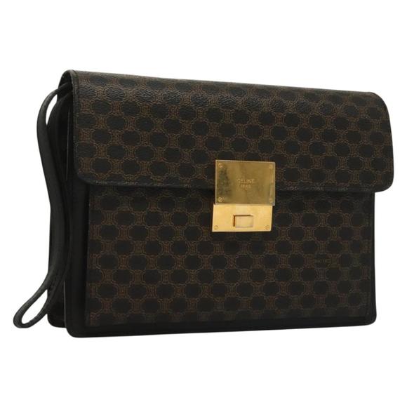 CELINE Macadam Canvas Clutch Bag PVC Leather Black Gold Auth 135556 - Picture 1 of 16